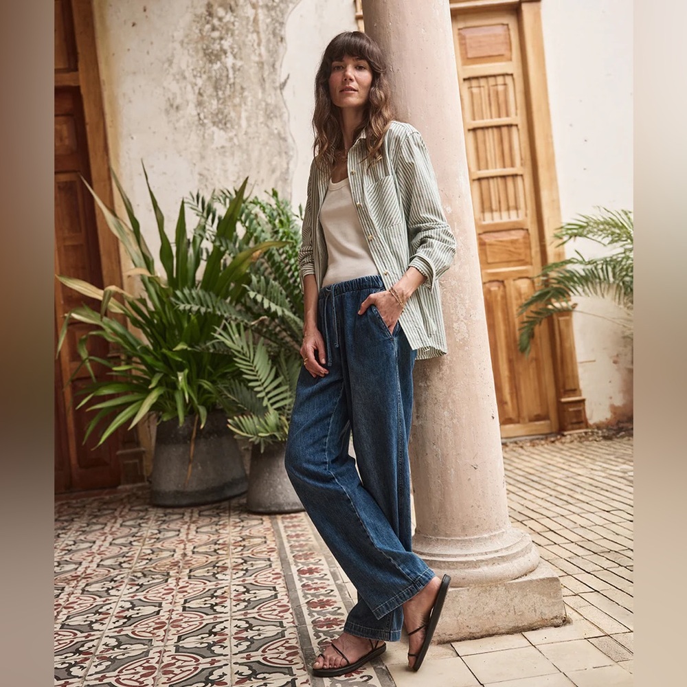 Marine Layer Women’s Size Small The Drawstring Denim Pants Relaxed Fit Blue